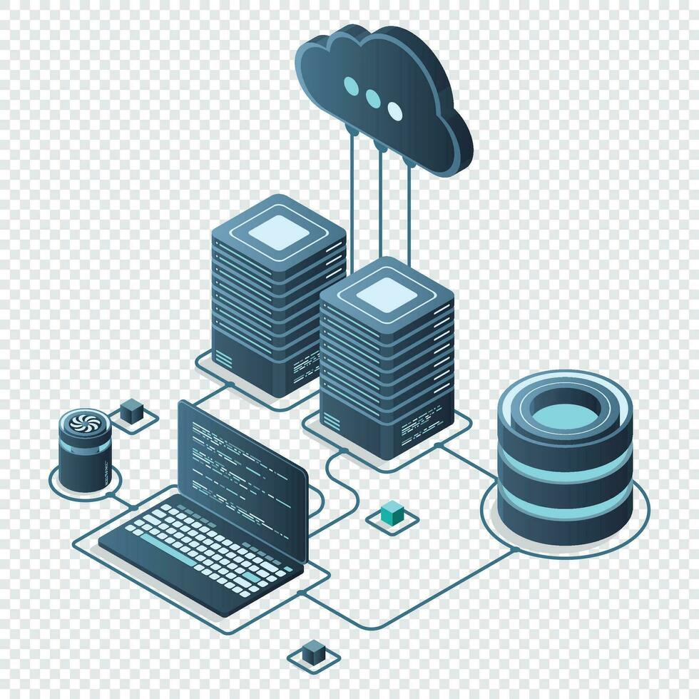 Cloud-Technologie-Computing-Konzept. moderne Cloud-Technologie. isometrisches konzept des rechenzentrums. isometrische cloud-technologie mit rechenzentrum. Webhosting-Konzept. Vektor-Illustration vektor