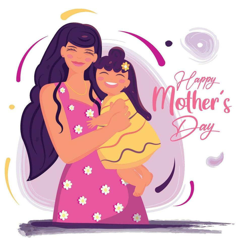 Lycklig mor karaktär kramas henne dotter mor dag vektor illustration