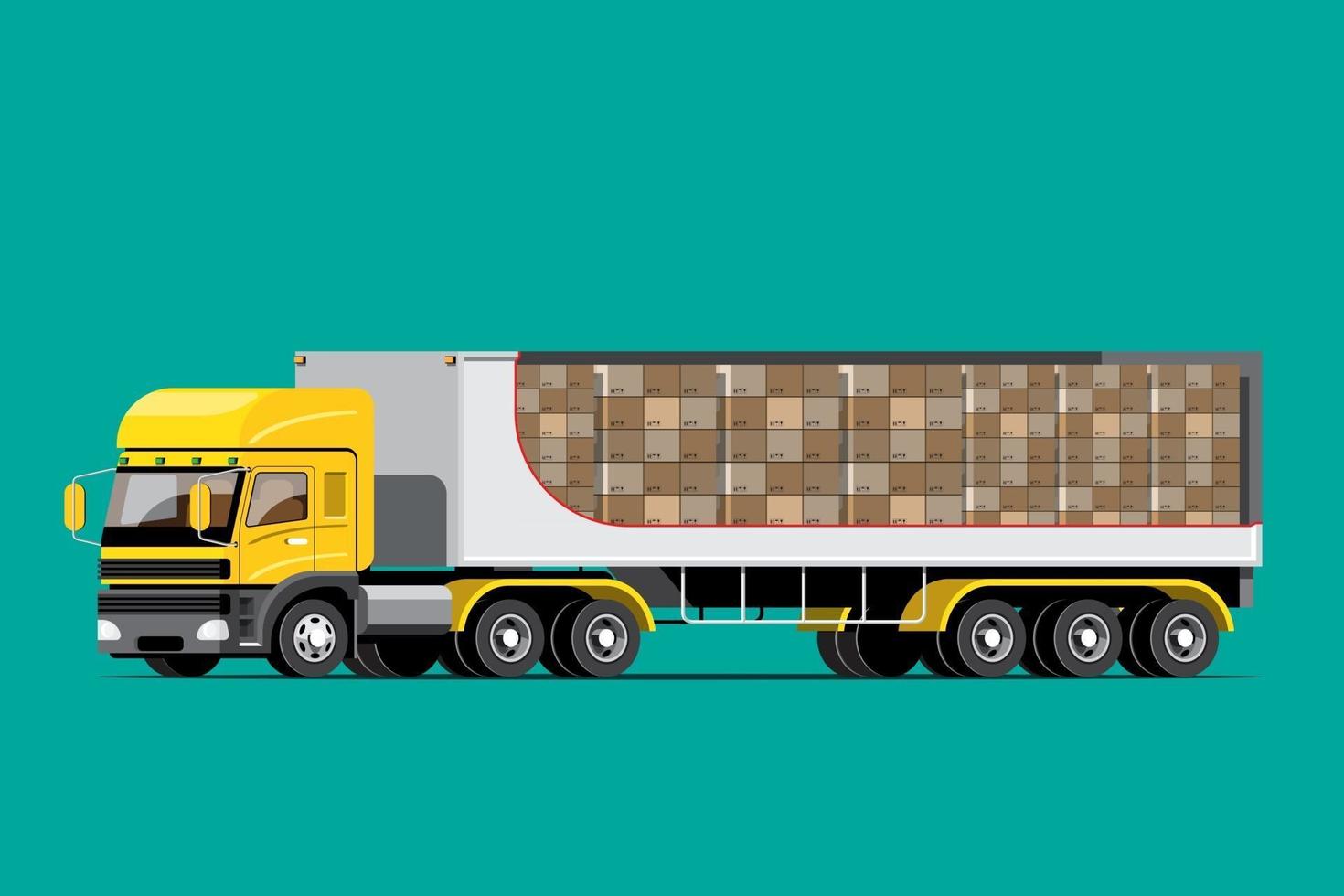 große isolierte Lieferfahrzeug-Vektorsymbole, flache Illustrationen von LKW, logistisches kommerzielles Transportkonzept. vektor
