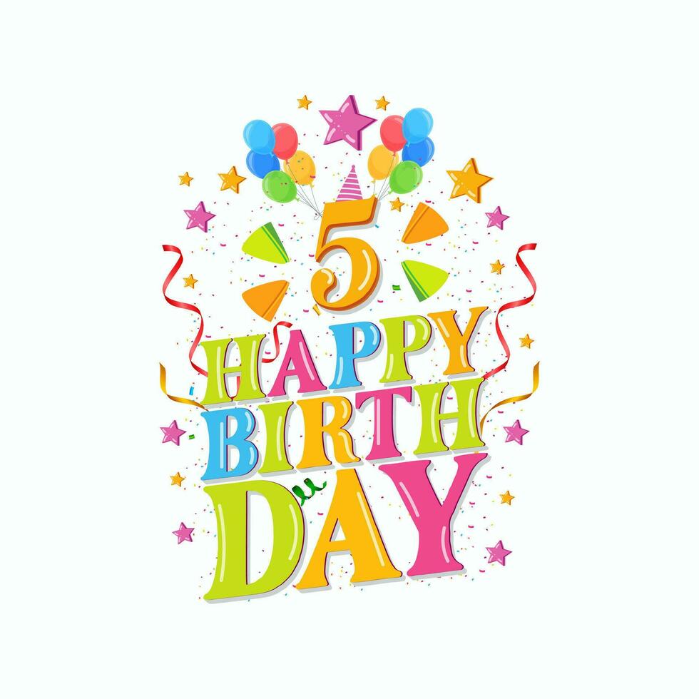 5:e Lycklig födelsedag logotyp med ballonger, vektor illustration design för födelsedag firande, hälsning kort och inbjudan kort.
