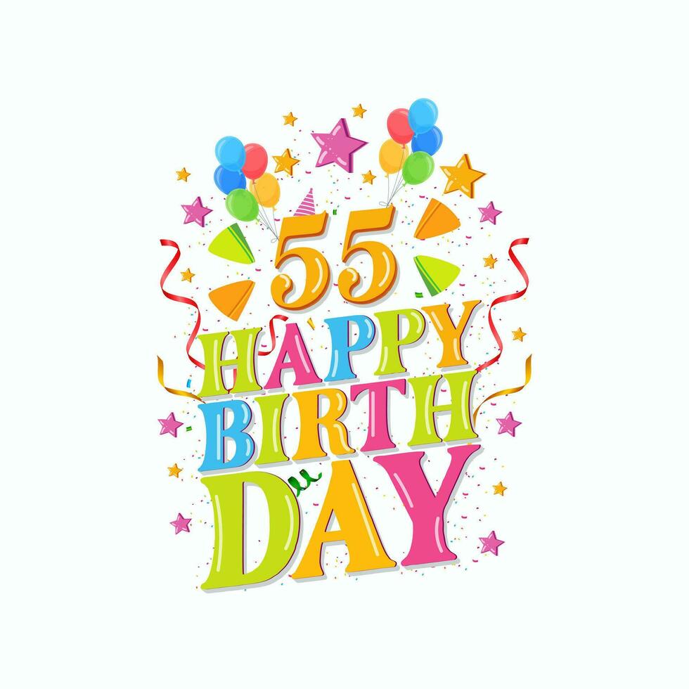 55 år Lycklig födelsedag logotyp med ballonger, vektor illustration 55:e födelsedag firande design