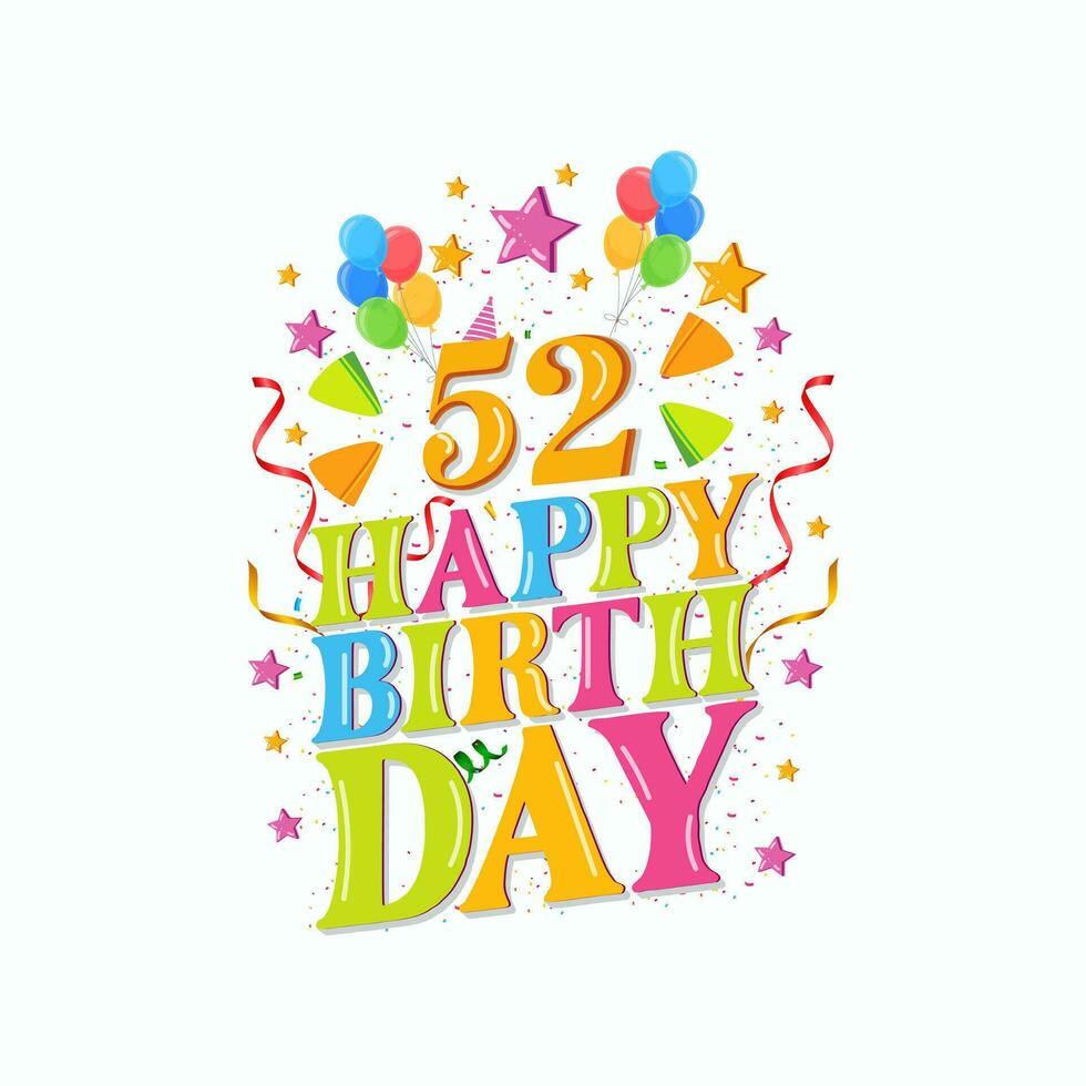 52 år Lycklig födelsedag logotyp med ballonger, vektor illustration 52: e födelsedag firande design