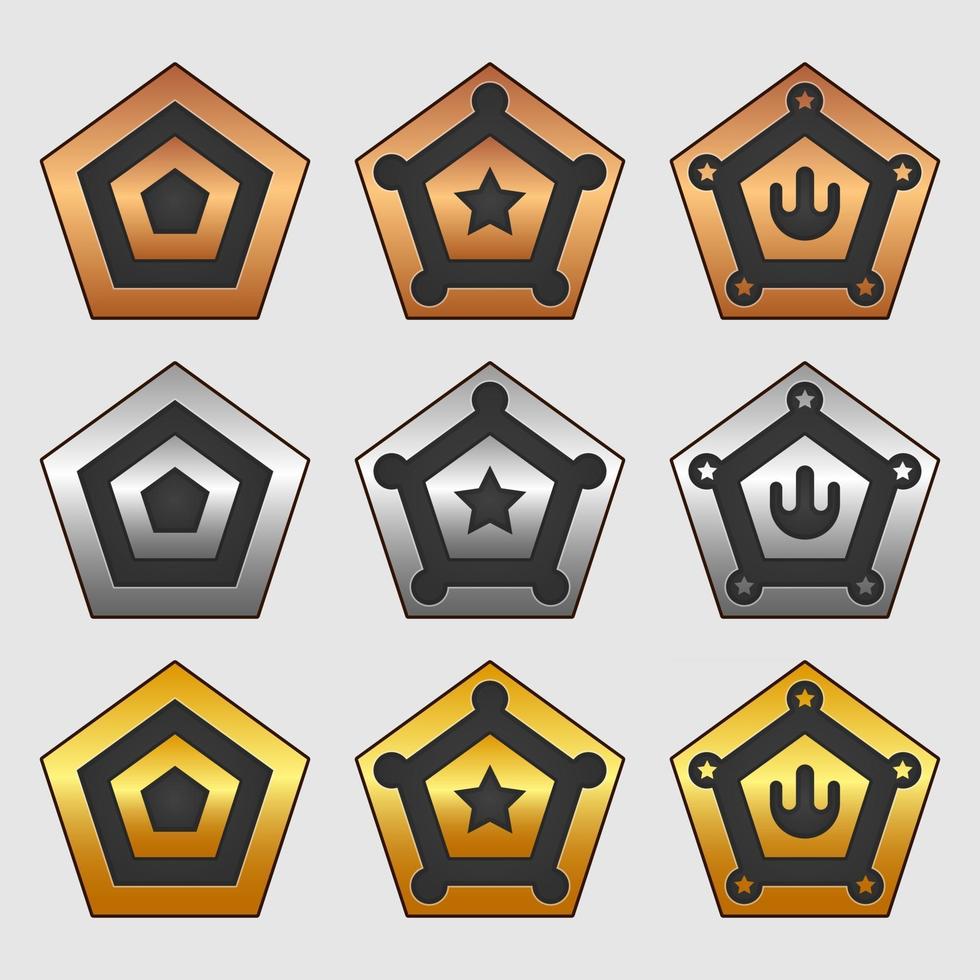 ikoner för isometriska spelelement, färgglad isolerad vektorillustration av pentagon-spelrankmedaljer för abstrakt platt spelkoncept vektor