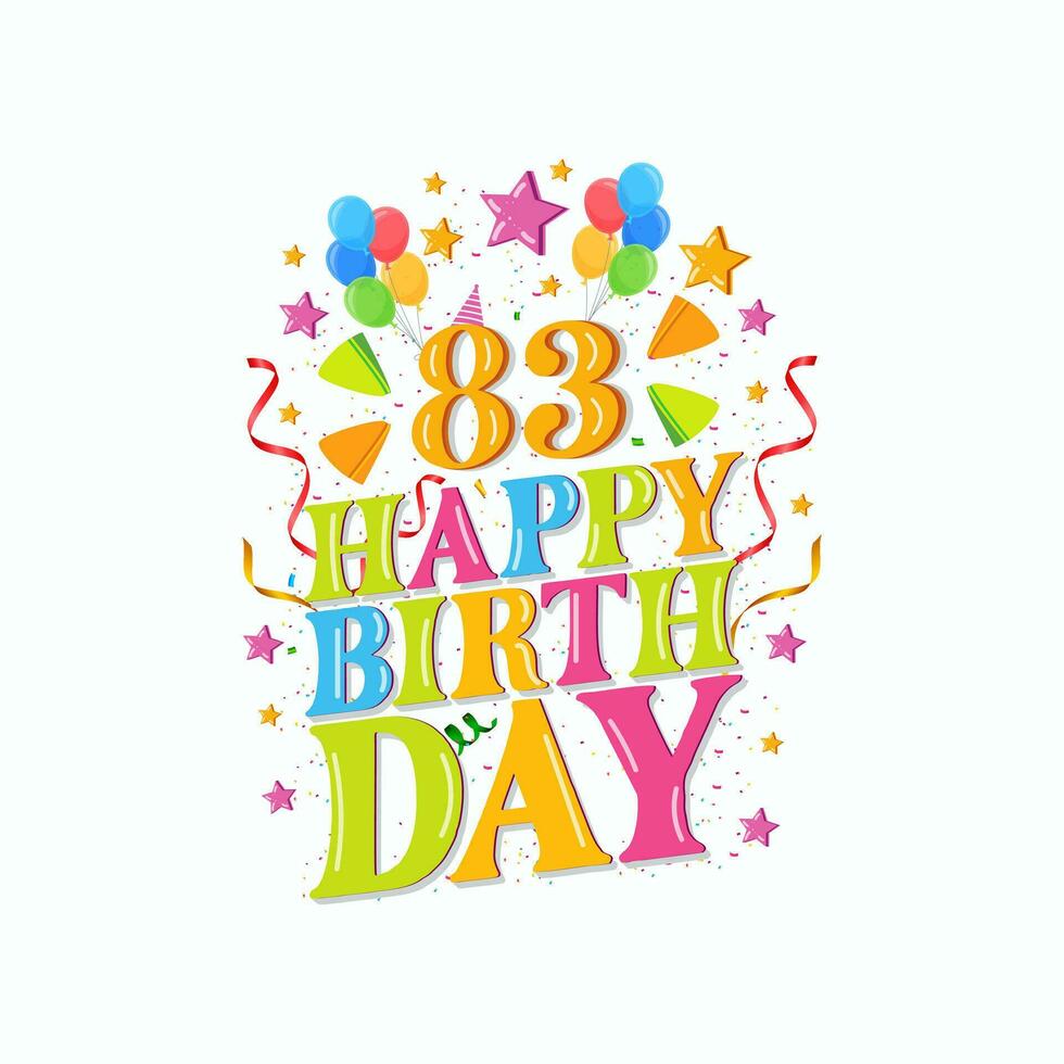 83 Jahre glücklich Geburtstag Logo mit Luftballons, Vektor Illustration 83. Geburtstag Feier Design