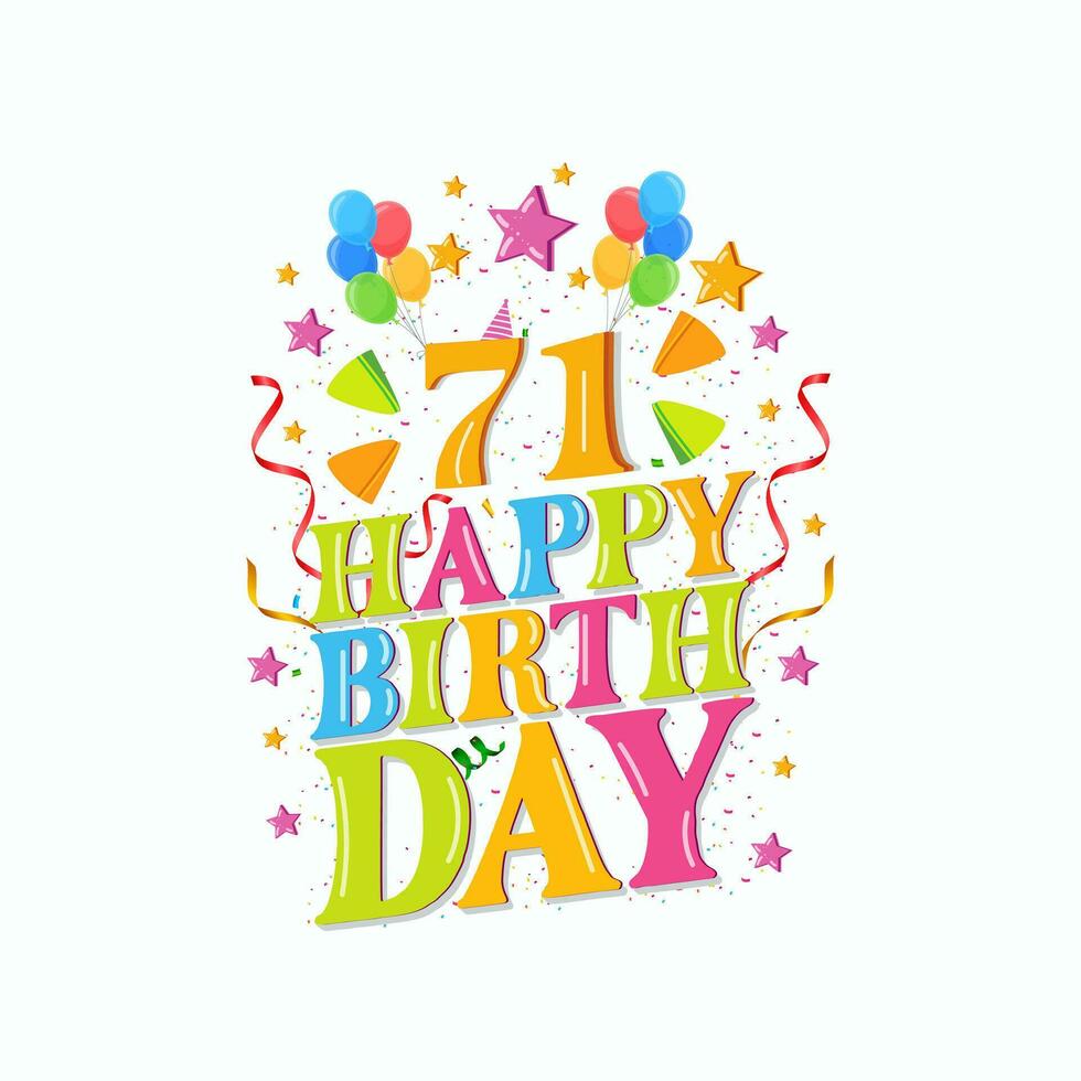 71 Jahre glücklich Geburtstag Logo mit Luftballons, Vektor Illustration 71 Geburtstag Feier Design
