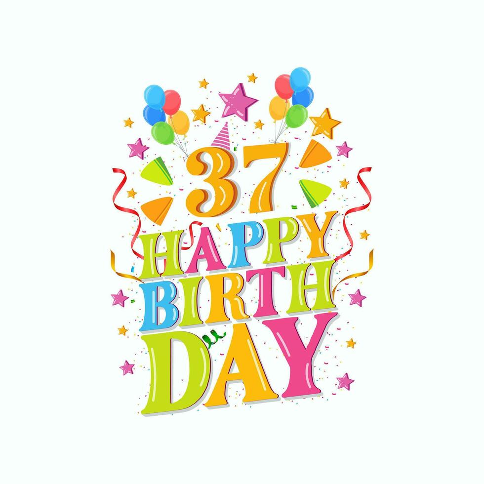 37 glücklich Geburtstag Logo mit Luftballons, Vektor Illustration Design zum Geburtstag Feier, Gruß Karte und Einladung Karte.