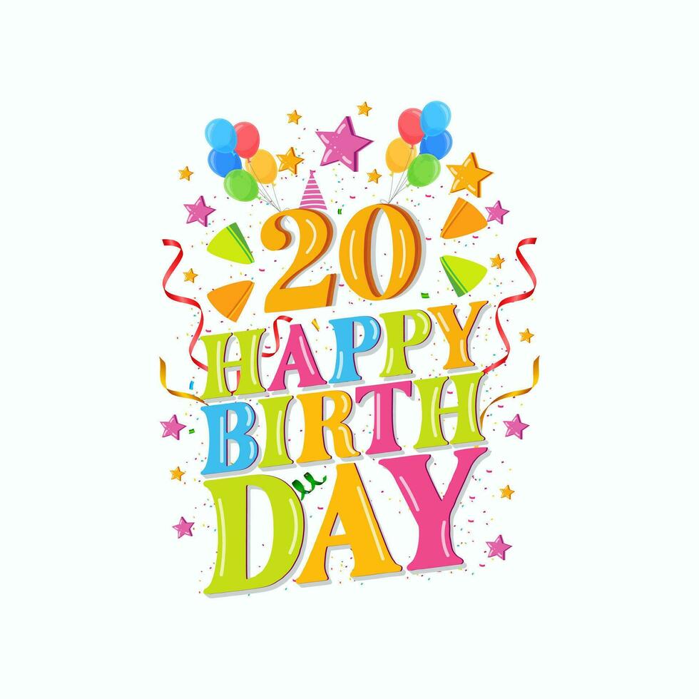 20 .. glücklich Geburtstag Logo mit Luftballons, Vektor Illustration Design zum Geburtstag Feier, Gruß Karte und Einladung Karte.