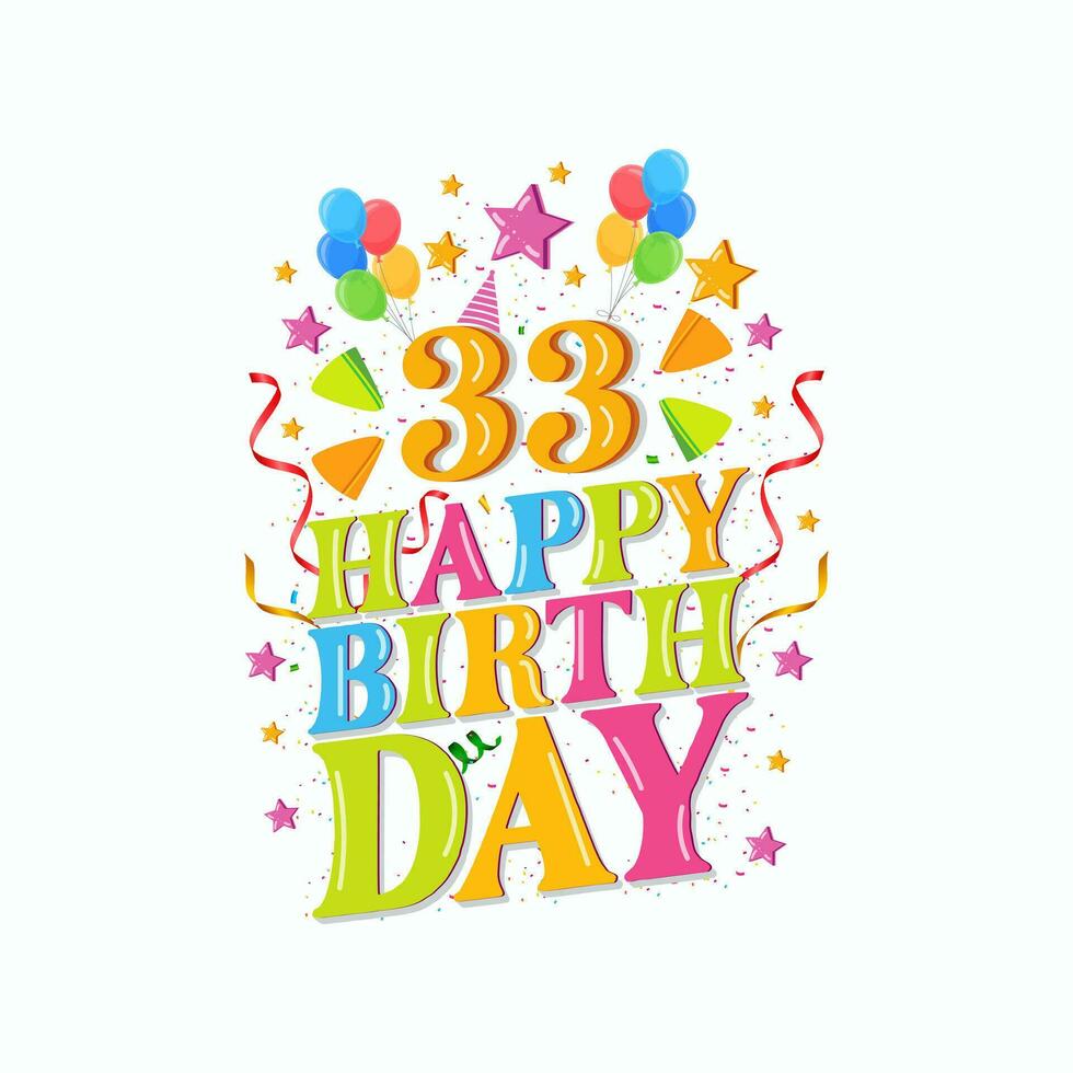 33 glücklich Geburtstag Logo mit Luftballons, Vektor Illustration Design zum Geburtstag Feier, Gruß Karte und Einladung Karte.