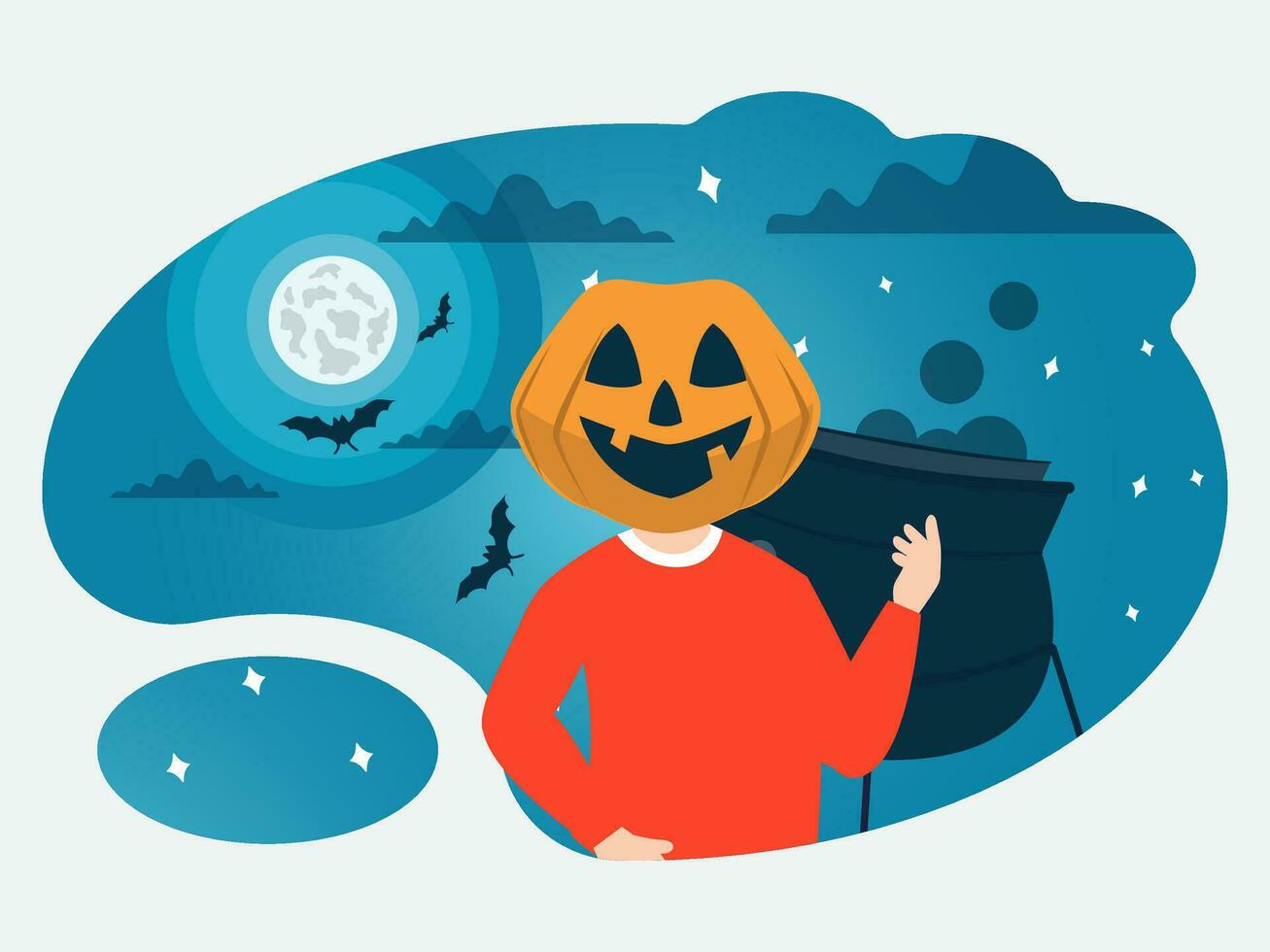 halloween illustration packa pojke med pumpa ansikte illustration vektor