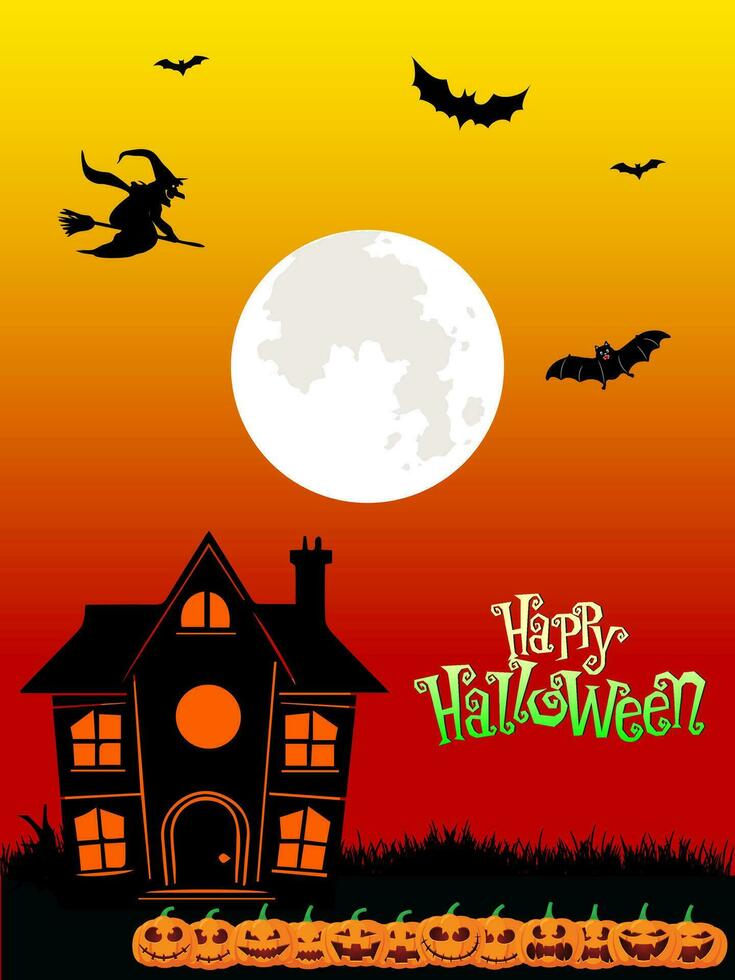 Halloween Tag Festival Symbole zum Banner, Karten, Flyer, Sozial Medien Tapeten, usw. Halloween Illustration. horizontal Banner mit Kürbisse auf Nacht Hintergrund. vektor