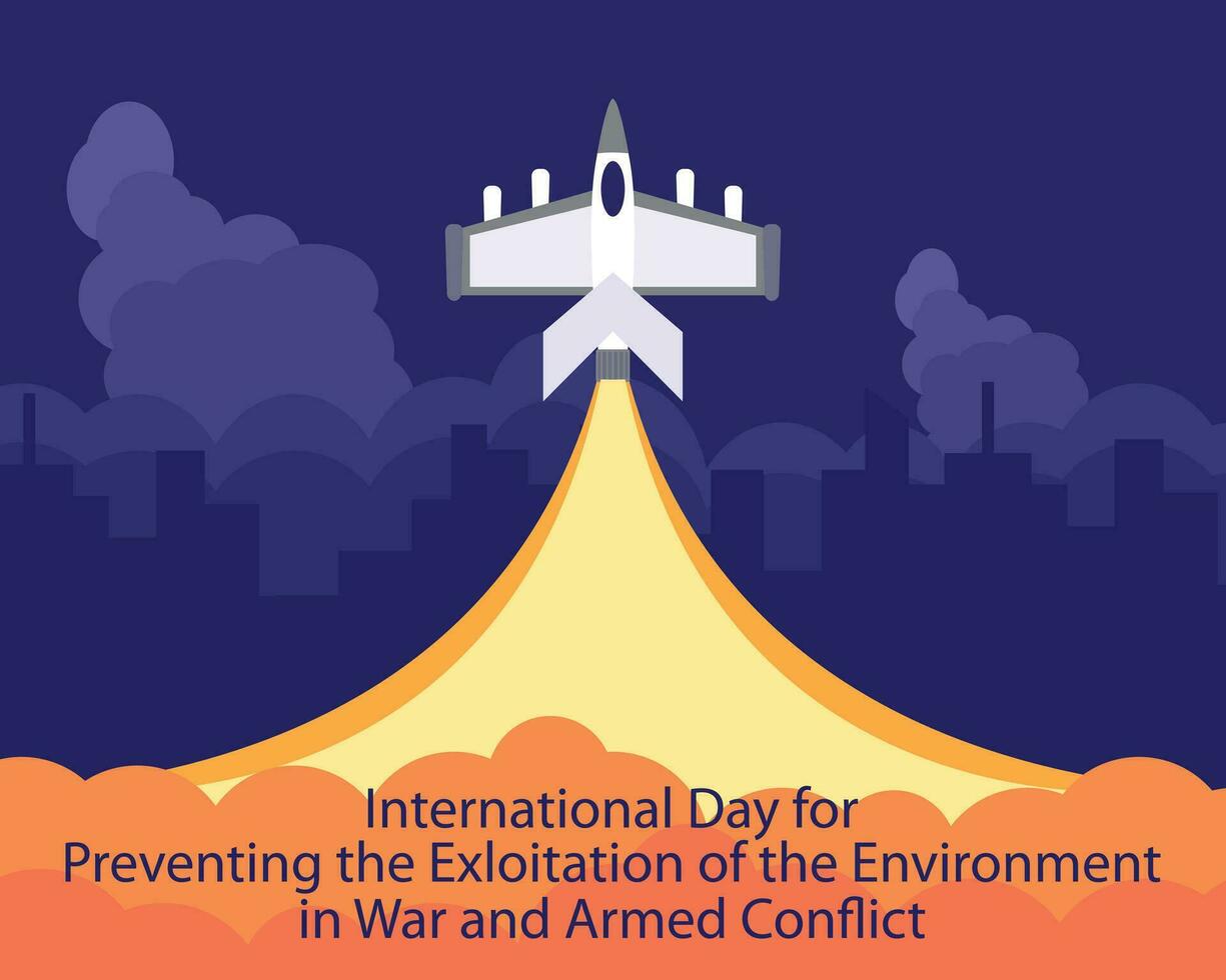 Illustration Vektor Grafik von Kämpfer Flugzeuge fliegend oben emittieren Rauch, perfekt zum International Tag, verhindern das Ausbeutung, das Umfeld, Krieg und bewaffnet Konflikt, zelebrieren, Gruß Karte.