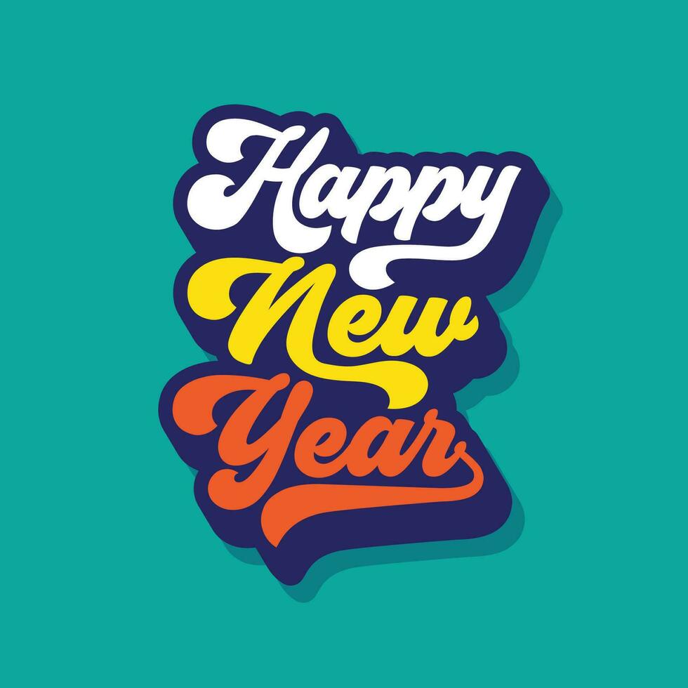 glücklich Neu Jahr retro Stil Typografie Illustration zu feiern Neu Jahr 2024 weltweit. Neu Jahr Fett gedruckt Schriftart Stil Text Logo zum Banner, Poster, Vorlage, Gruß Karte Design vektor