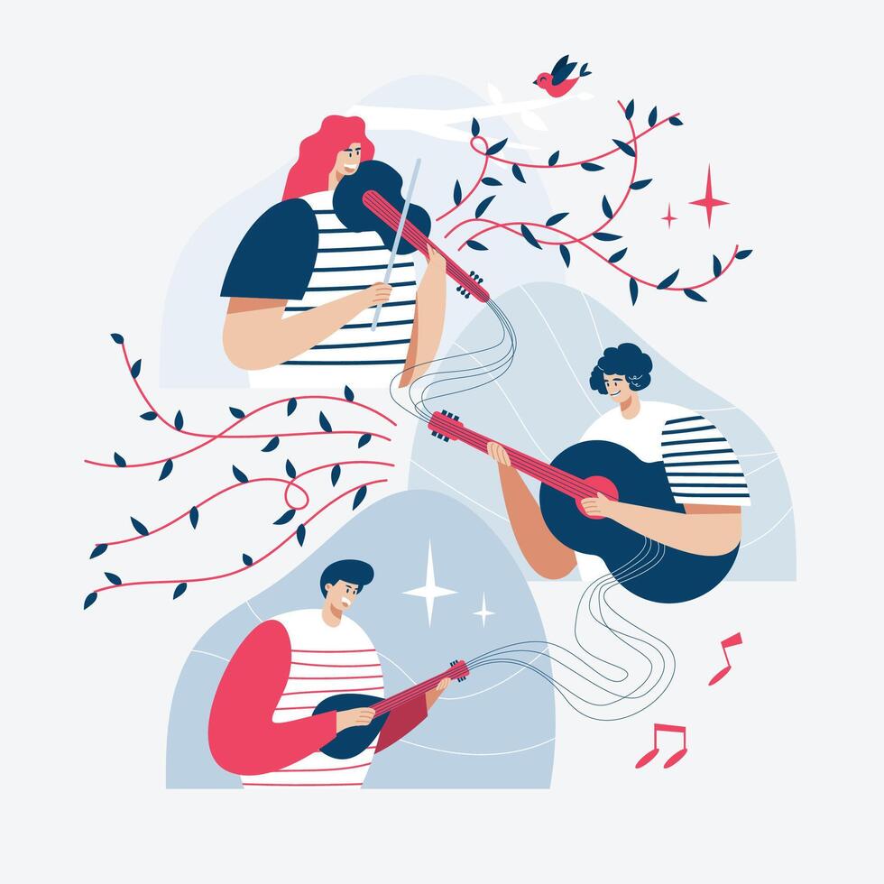 Musiker, der Musik macht Webvorlage, Cartoon-Stil-Bildschirm-Webvorlage für Mobiltelefon, Zielseite, Vorlage, ui, Web, mobile App, Poster, Banner, flache Vektorillustration vektor