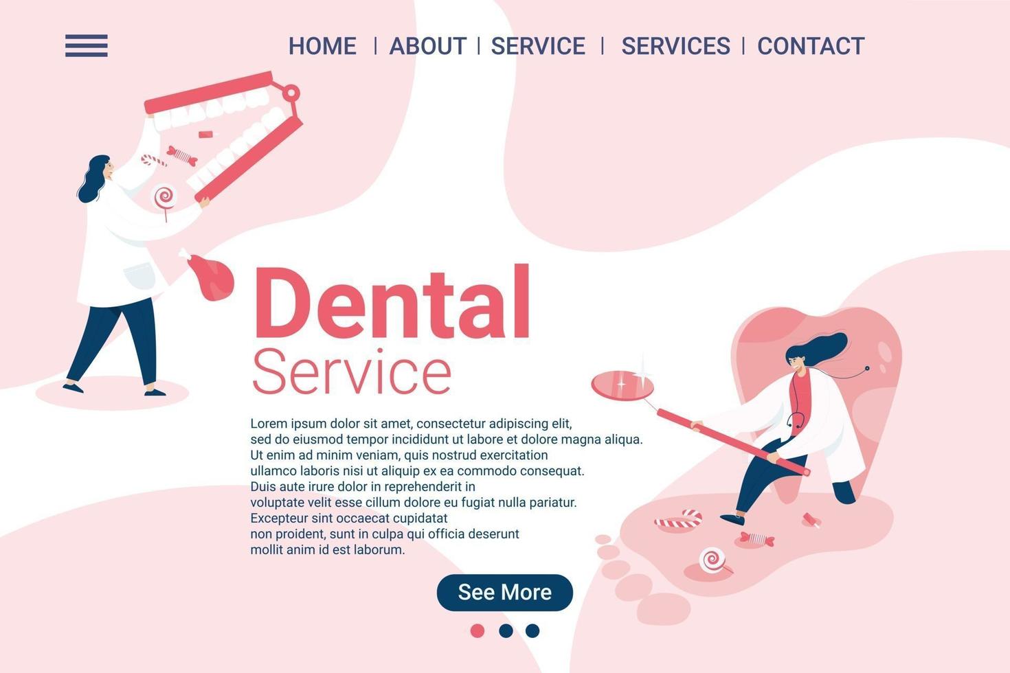 Tandklinik webbmall, tandvård, tecknad stil skärm webbmall för mobiltelefon vektor