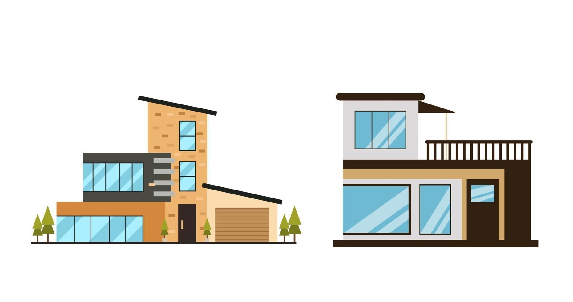 uppsättning uppsättning olika stilar bostadshus platt vektor