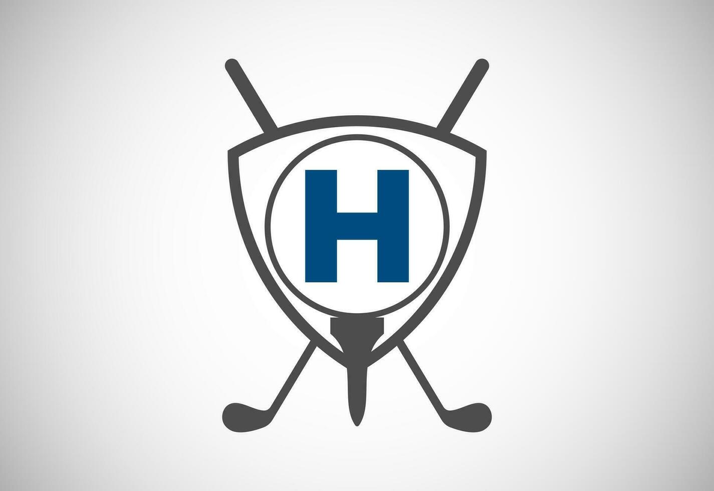 engelsk alfabet h med golf boll, golf pinne och skydda tecken. modern logotyp design för golf klubbar. vektor
