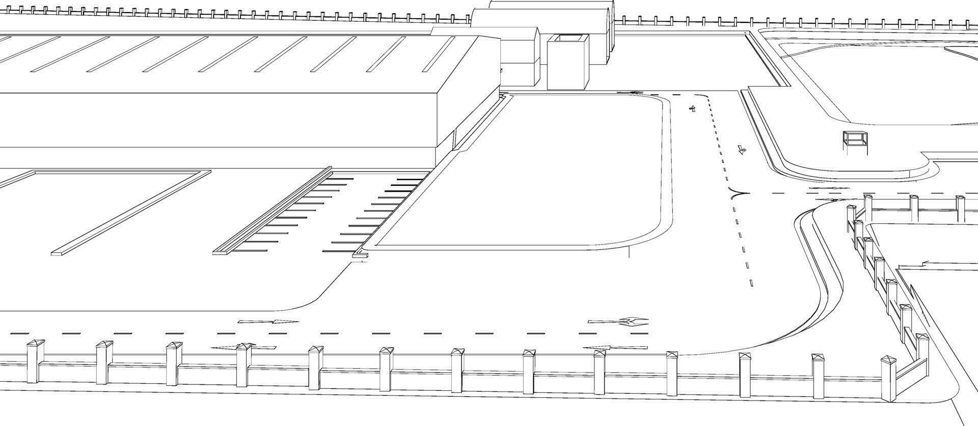 3d illustration av industriell byggnad vektor