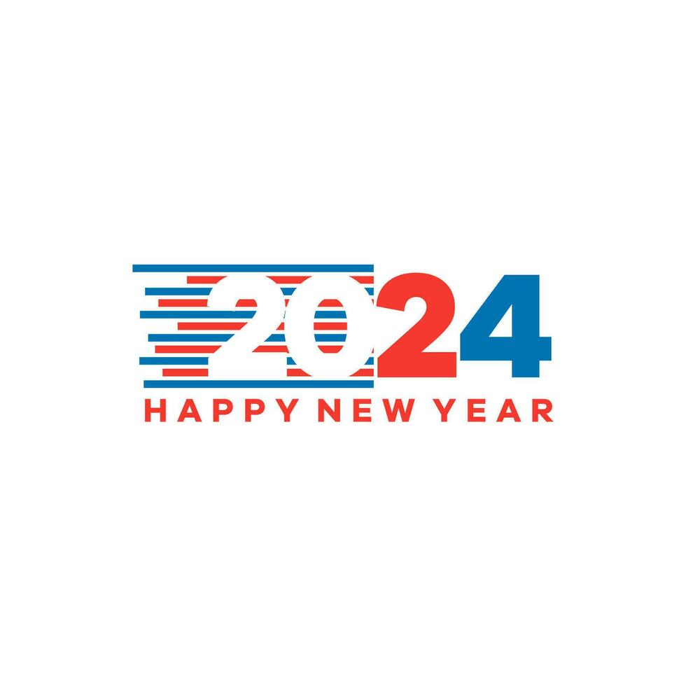 glücklich Neu Jahr 2024 mit ein farbig rot Blau Streifen. 2024 Design Vektor Illustration