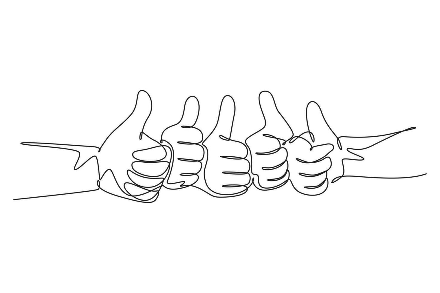 Single einer Linie Zeichnung von Arm Hände mit Daumen oben Geste unterzeichnen. gut Bedienung Exzellenz im Geschäft und Industrie Sektor Symbol Konzept. modern kontinuierlich Linie zeichnen Design Grafik Vektor Illustration