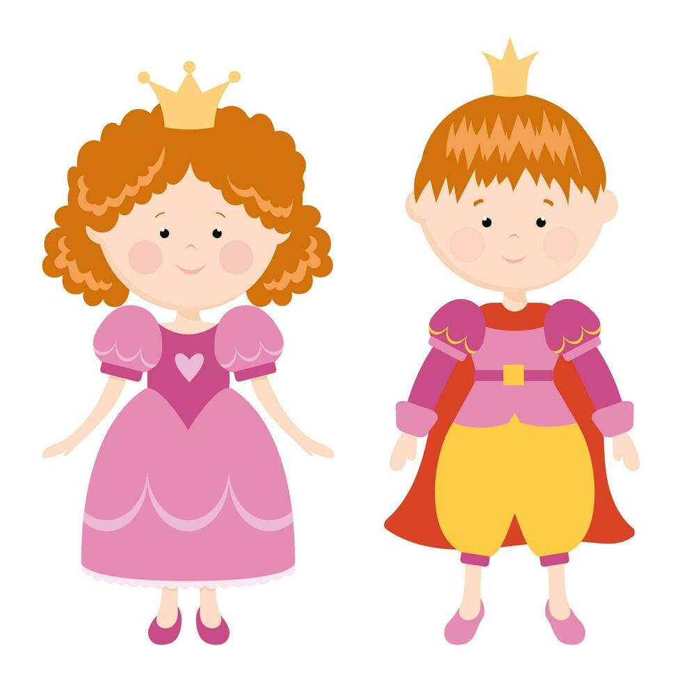 Vektor Illustration von ein Prinzessin und ein Prinz im Rosa. Prinzessin. Prinz. Kinder. Figuren.