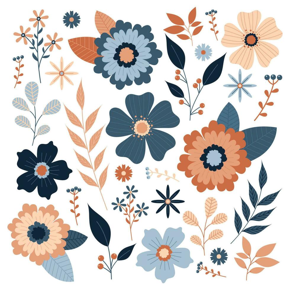 uppsättning av dekorativ blommor och kvistar för din design. vektor