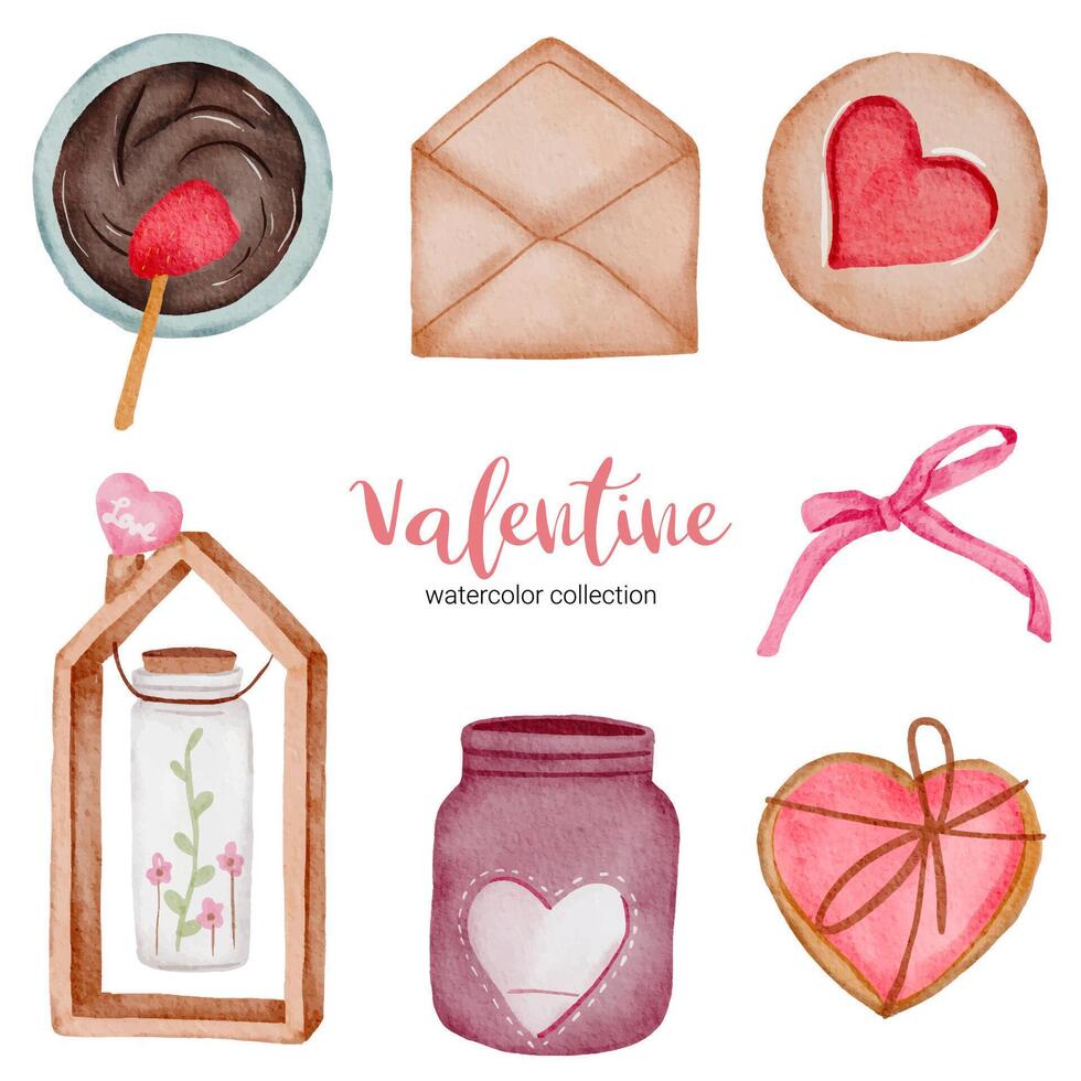 Valentinstag-Set-Elemente, Herz, Band, Envalope, Glas, Schmetterling usw. Vorlage für Aufkleber-Kit, Gruß, Glückwünsche, Einladungen, Planer. Vektor-Illustration vektor