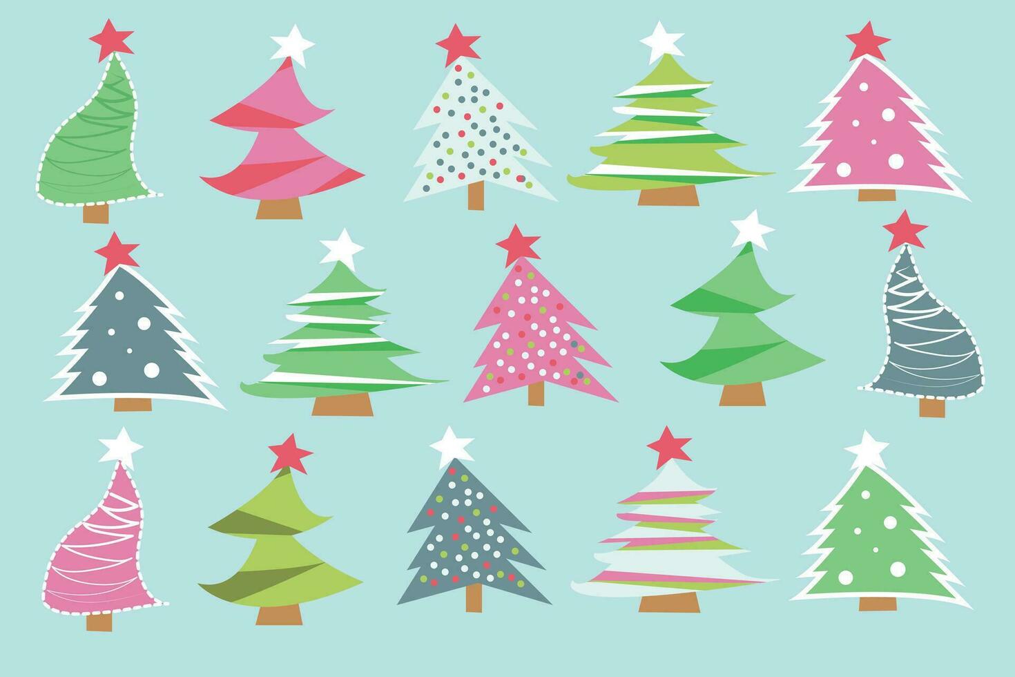 Weihnachten Bäume einstellen im Karikatur Stil. vektor