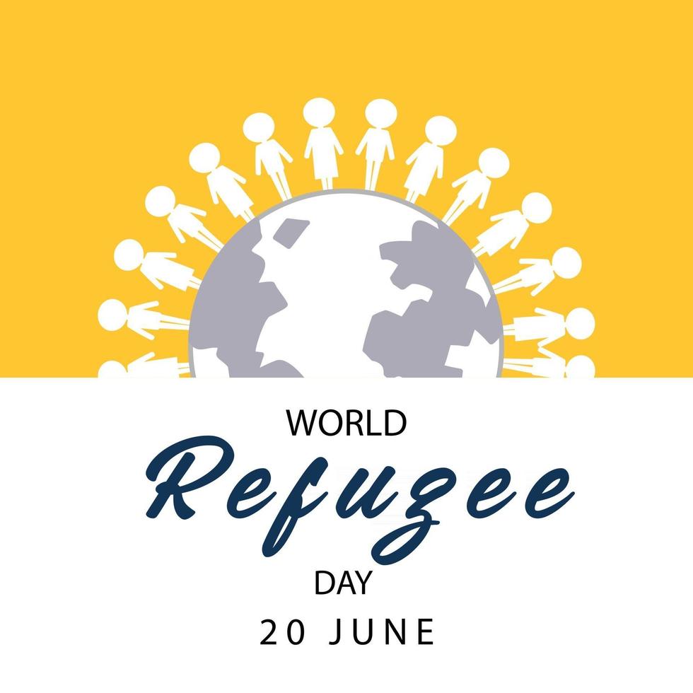 världens flyktingdag banner med människor på globtecken vektor
