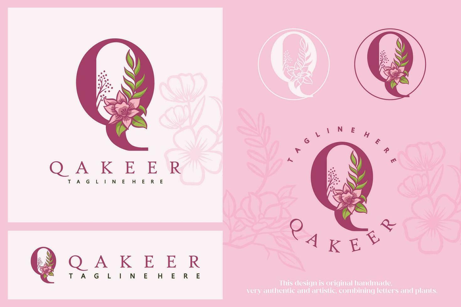 q Brief Logo Design mit Blumen, Monogramm mit schön und elegant dekorativ Blumen. q Monogramm. q Typografie. Initiale q Logo. geeignet zum Schönheit, Geschäft, Spa, Salon, Hochzeit, Boutique vektor