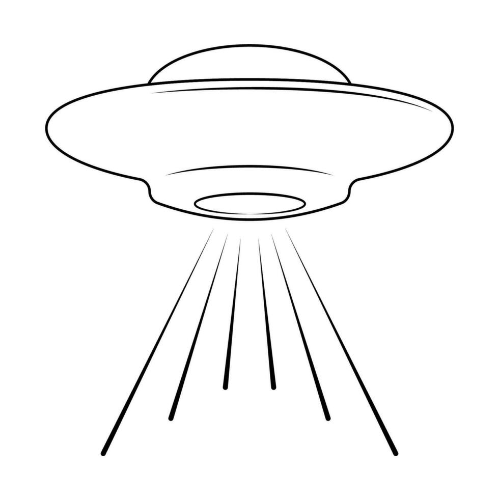 Außerirdischer fliegend Untertasse UFO Strahlen, UFO Symbol Warnung Außerirdischer Invasion vektor