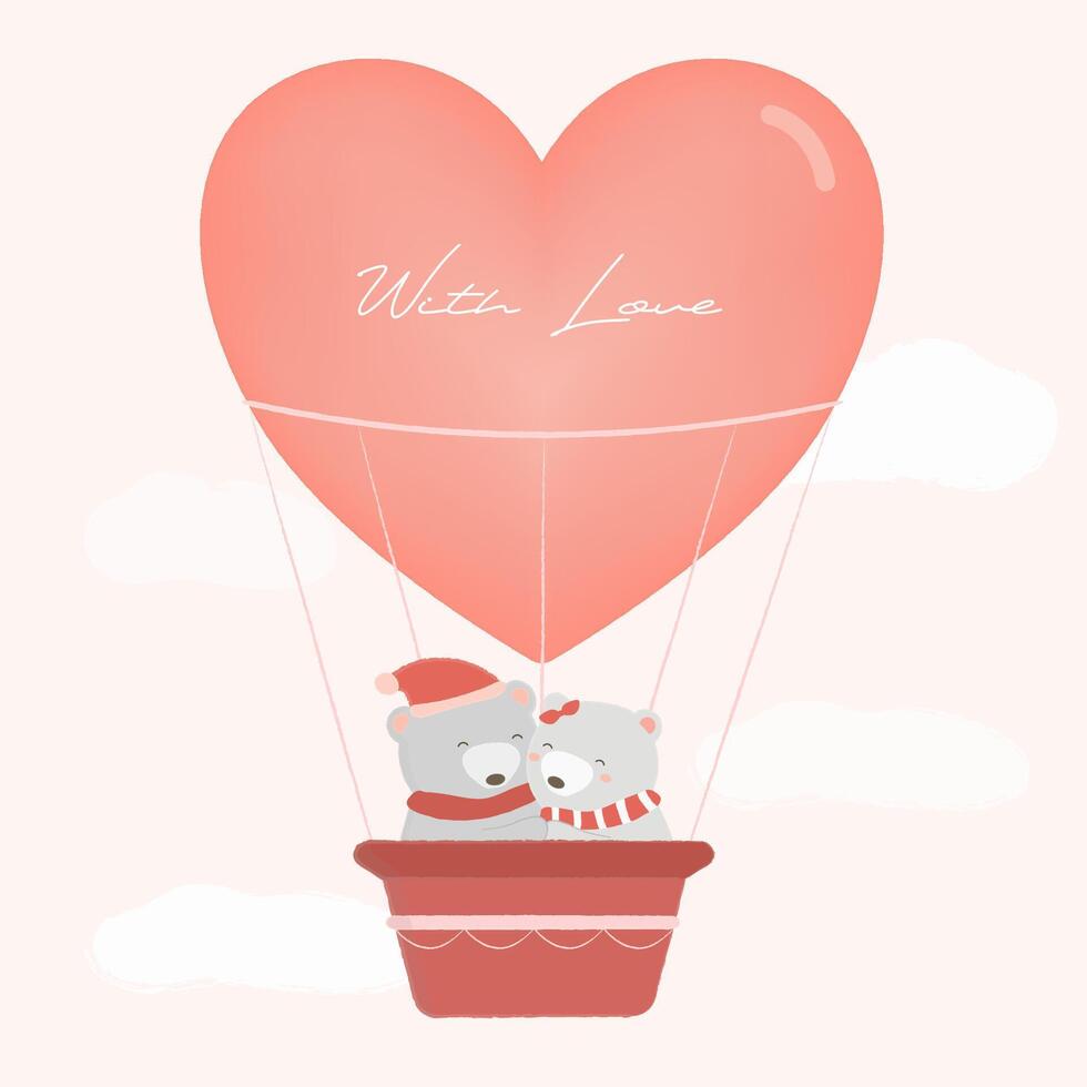 björnar i en kärleksballong med ljus färgbakgrund. sömlös färgglad illustration för alla hjärtans dag. vektor