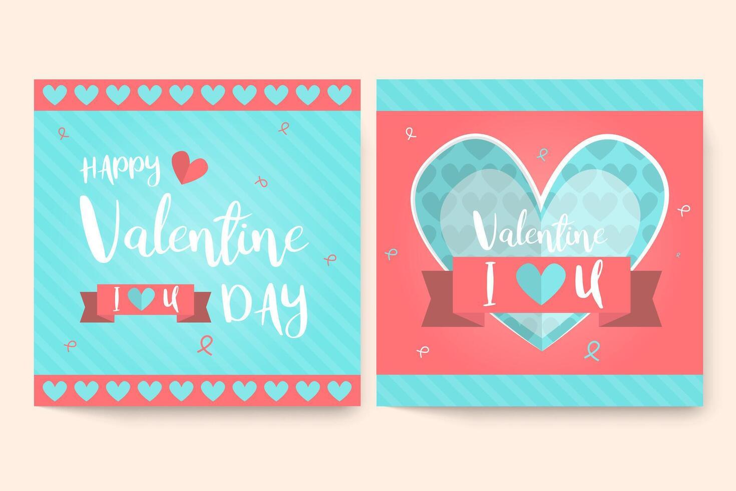 Satz von Valentinstag-Grußkarten mit handgeschriebenem Gruß Happy Valentinstag und ich liebe dich im Hintergrund. glücklicher valentinstag, liebe dich wortkonzept. vektor