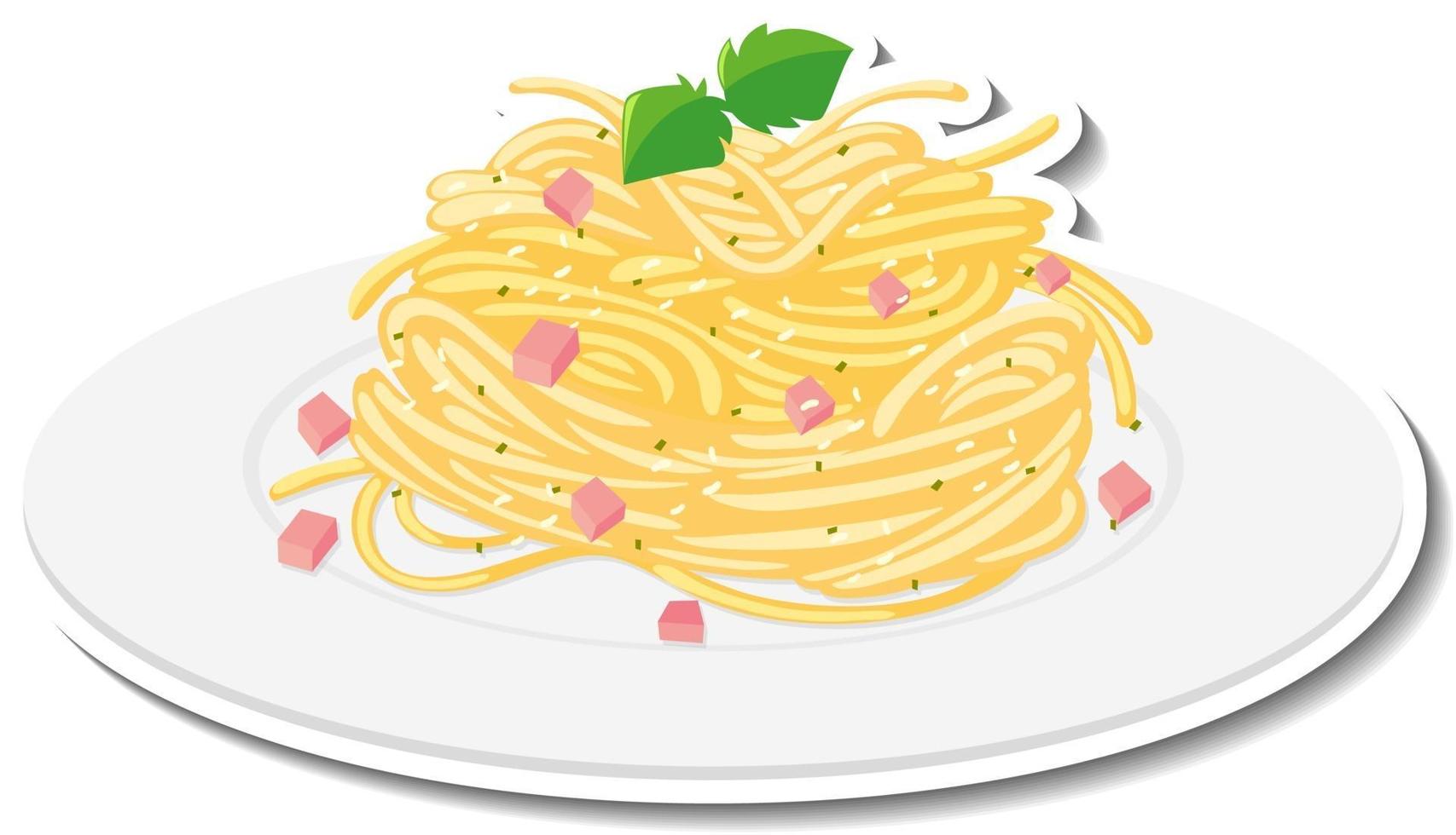 spagetti carbonara klistermärke på vit bakgrund vektor