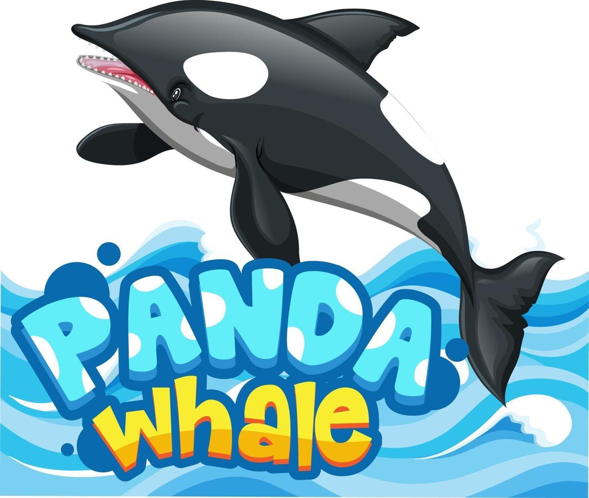 Orca- oder Killerwal-Zeichentrickfigur mit Panda-Wal-Schriftart-Banner isoliert vektor