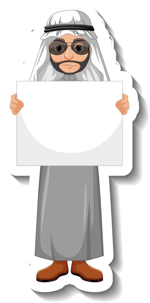Aufkleber arabischer Mann mit leerem Brett auf weißem Hintergrund vektor