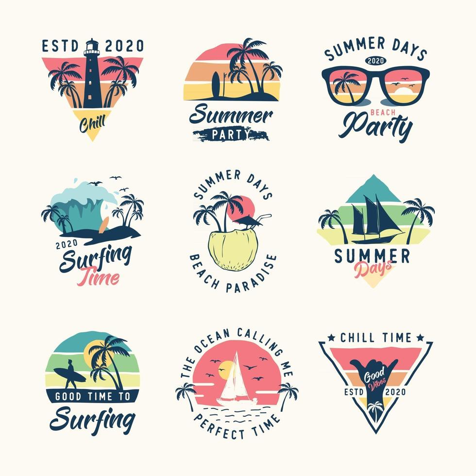 uppsättning vintage sommar märken etiketter, emblem och logotyp vektor