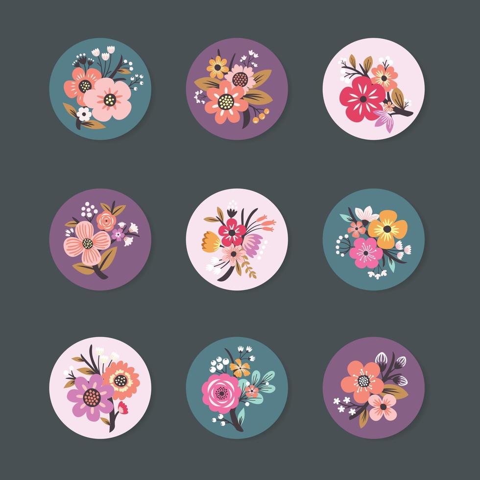 pin design samling med vackra blommor vektor
