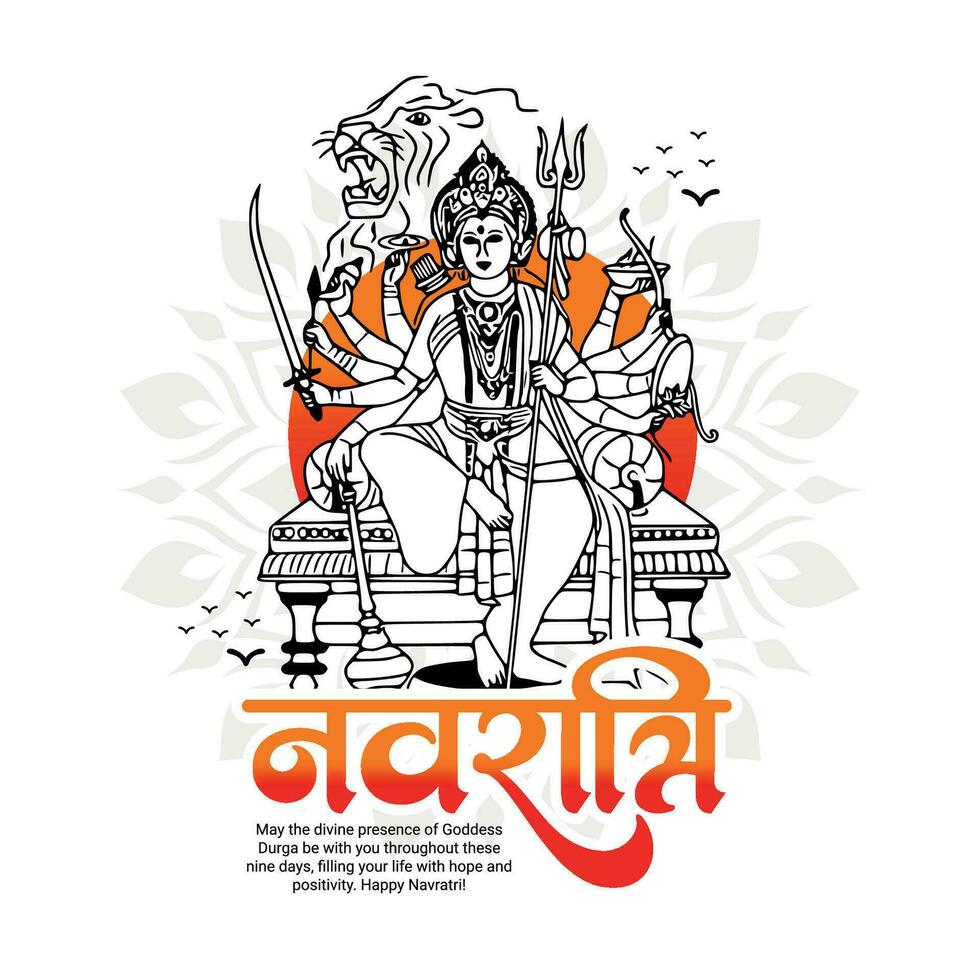 durga puja och Lycklig Navratri indisk gudinna dyrkan festival social media posta baner mall, i hindi Navratri betyder navratri. vektor