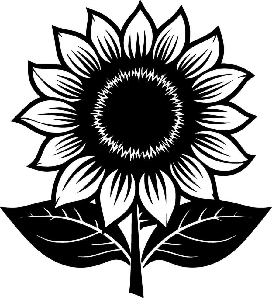 solros - svart och vit isolerat ikon - vektor illustration