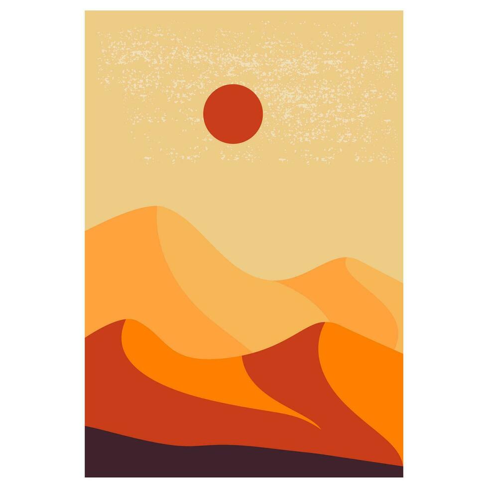 Wüste Dünen Hintergrund Inspiration. Wüste Illustration Vektor. abstrakt Vektor Hintergrund mit dramatisch Wüste Dünen und Sonnenuntergang.