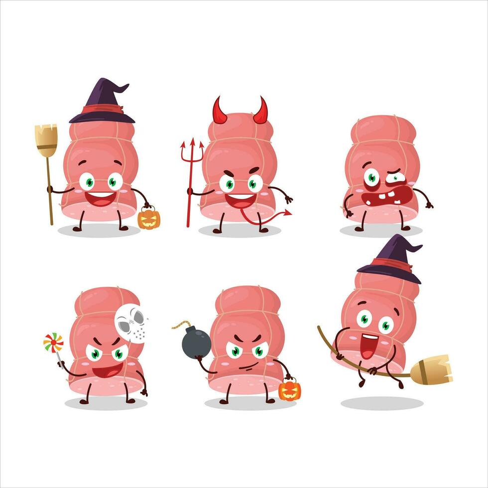 halloween uttryck uttryckssymboler med tecknad serie karaktär av kokt korv vektor