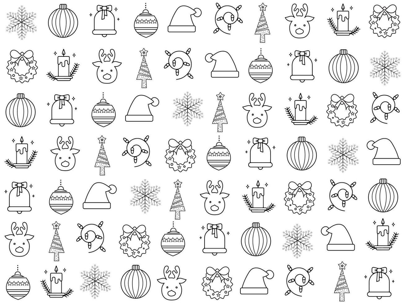 Weihnachten Symbol einstellen mit Schneeflocken, Hüte, Stern, Weihnachten Baum, Bälle, orange, Socke, Geschenk, trinken und Girlanden. Vektor Symbole zum Geschäft und Ferien