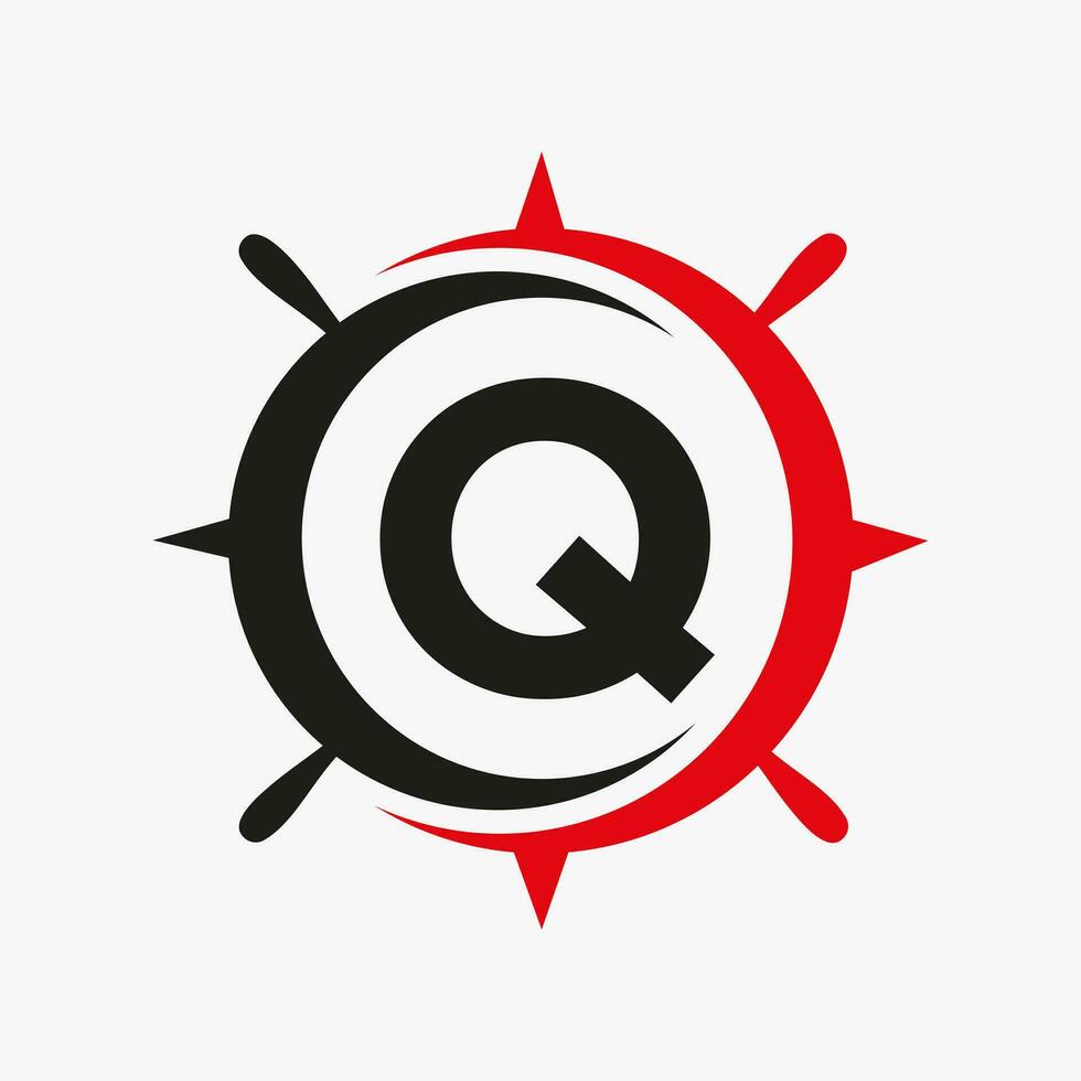 brev q fartyg logotyp begrepp med fartyg hjul tecken vektor mall