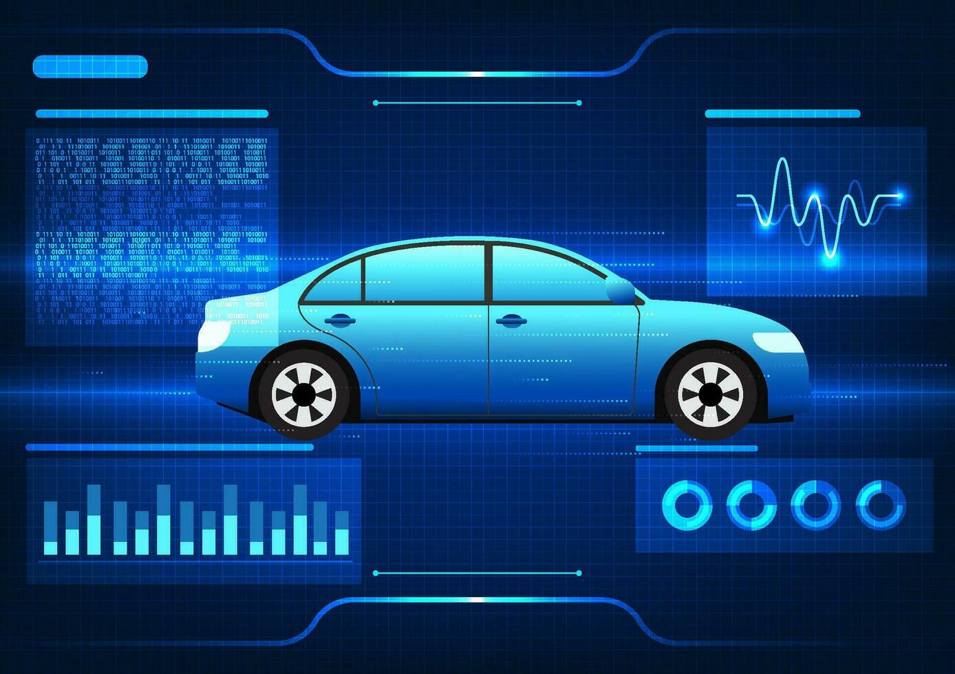 teknologi den där integrerar med de bil i beställa till tillgång de prestanda av de bilens system och ny innovationer hjälper analysera problem snabbt. de bil är skannade. vektor