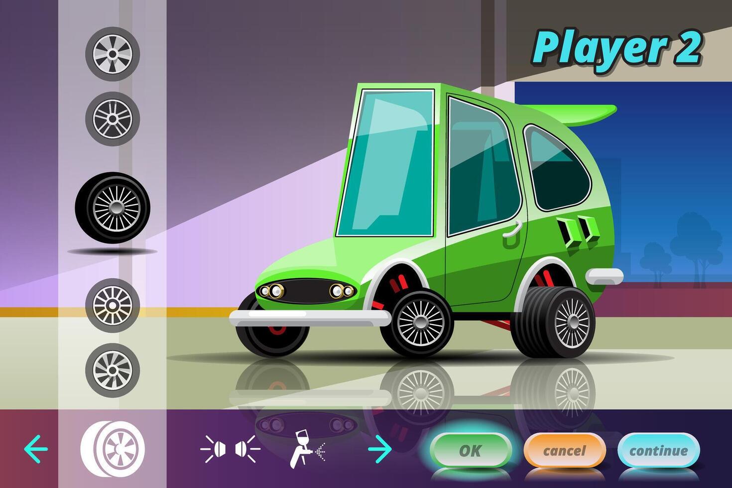 bilracingspel i displaymenyn för att uppgradera spelarens bil. vektor