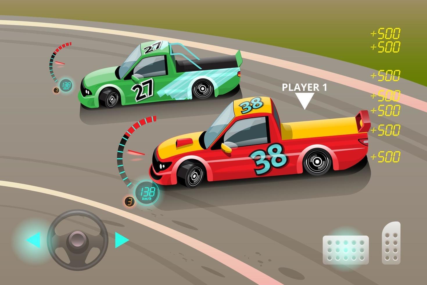 utbränd bil, spel sport bil drift för poäng i spelet. vektorillustration i 3d-stil design vektor