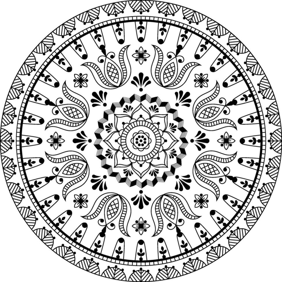 scandinavian blommig mandala design, skisse vektor isolerat på vit bakgrund