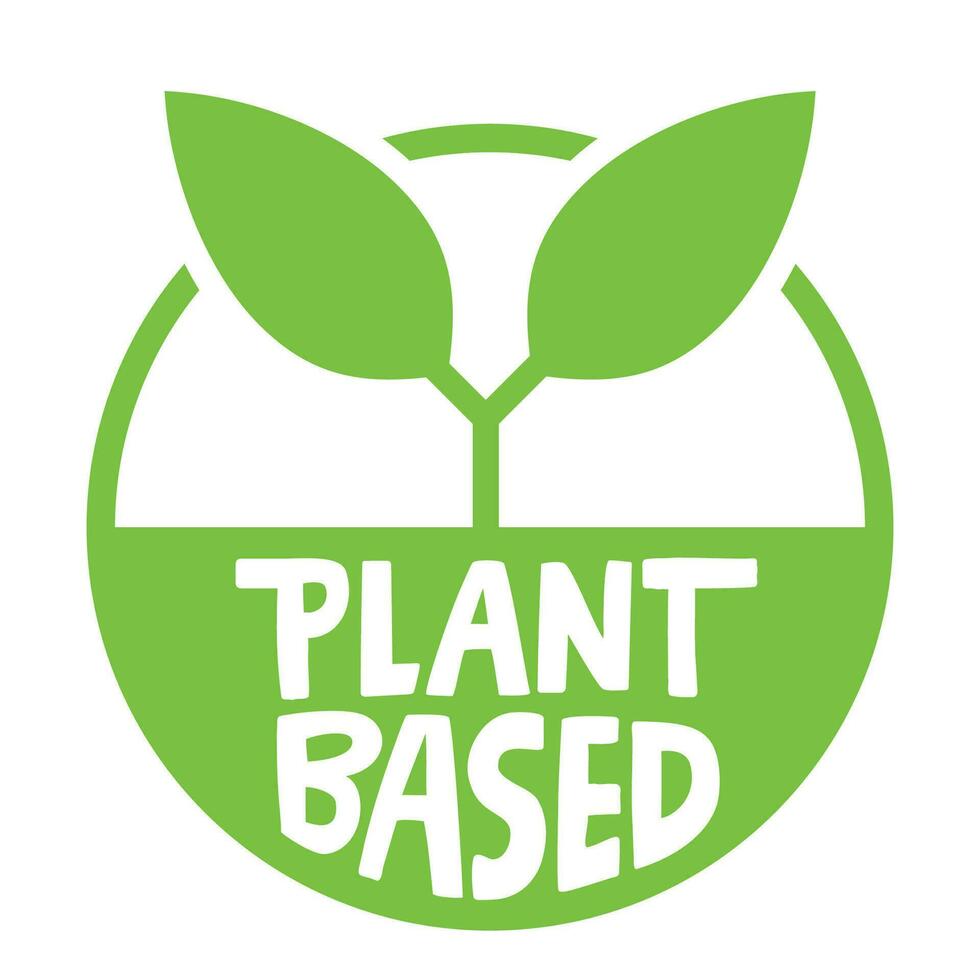 växt baserad emblem. vegan eco vänlig bricka med växt ikon. vektor