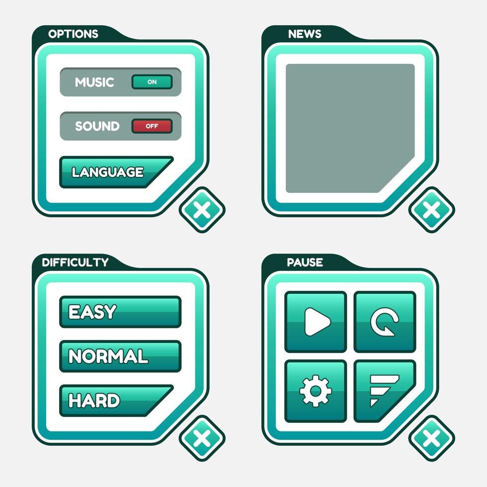 Vektor-Spielvorlage GUI-Kit. Auswahl der Schnittstellenebene mehrstufige Elemente vektor