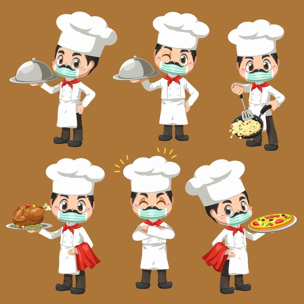 kockmaskot i tecknad karaktärsvektordesign för kulinariska affärer vektor